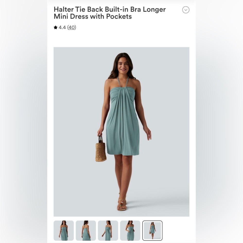 Halara Halter Tie Back Built-In Bra Longer Mini Dress with Pockets - Oil Blue